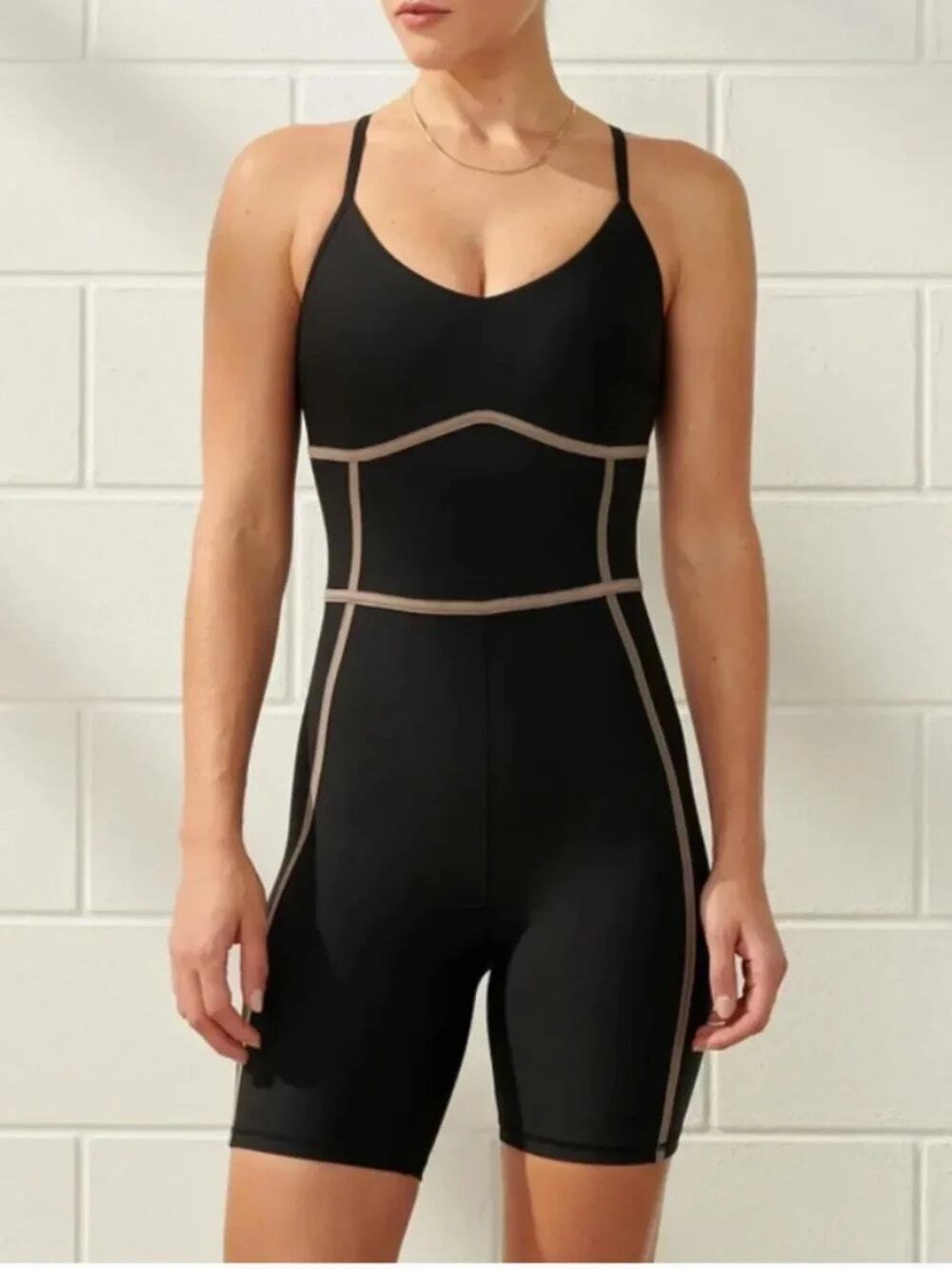 Abercrombie & Fitch YPB Black Sculptlux Active Romper Women's Size Medium